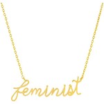 Necklace - Feminist (Cursive) Gold Tone 16"+2" Extender