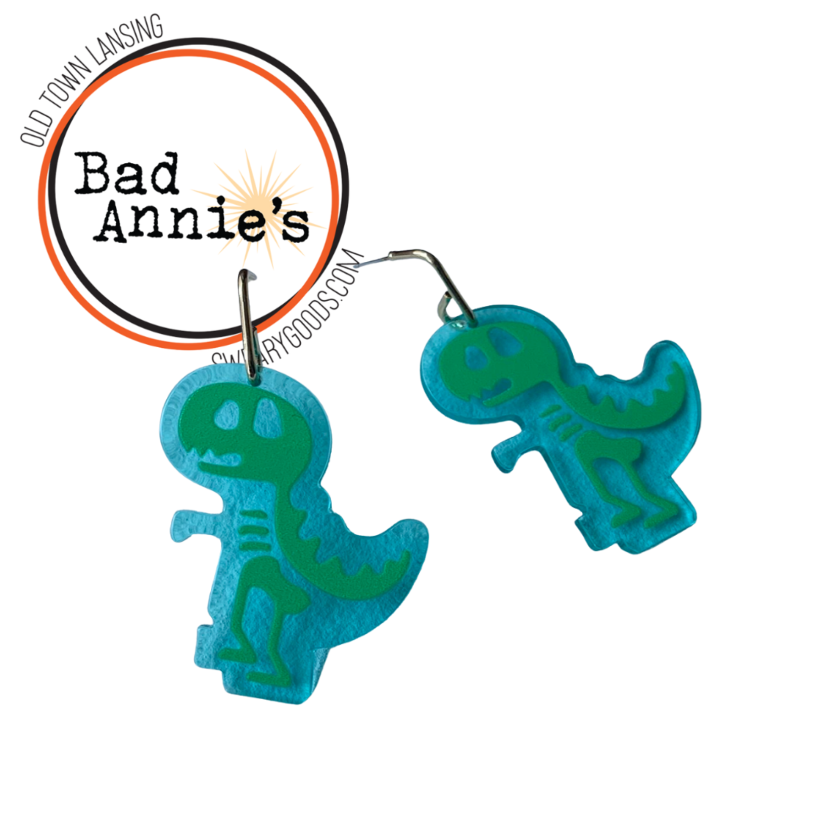 Earrings - Blue And Green Dinosaurs