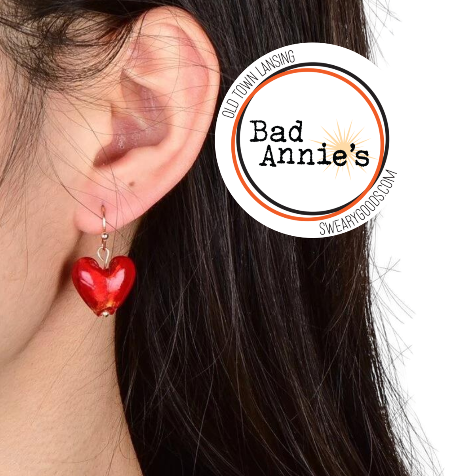 Earrings - Red Glass Heart