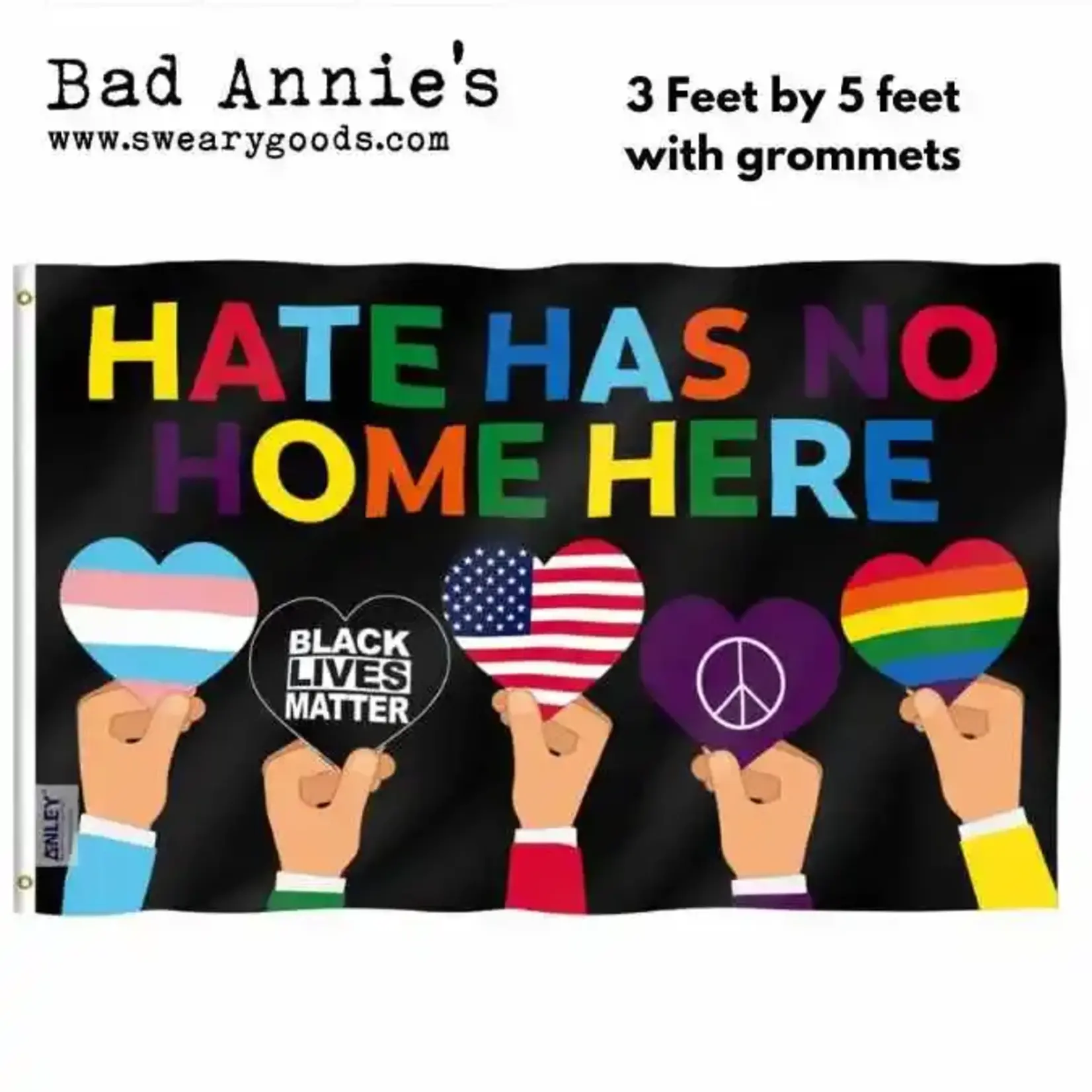 Flag - HATE HAS NO HOME HERE - (Hands Holding Hearts)
