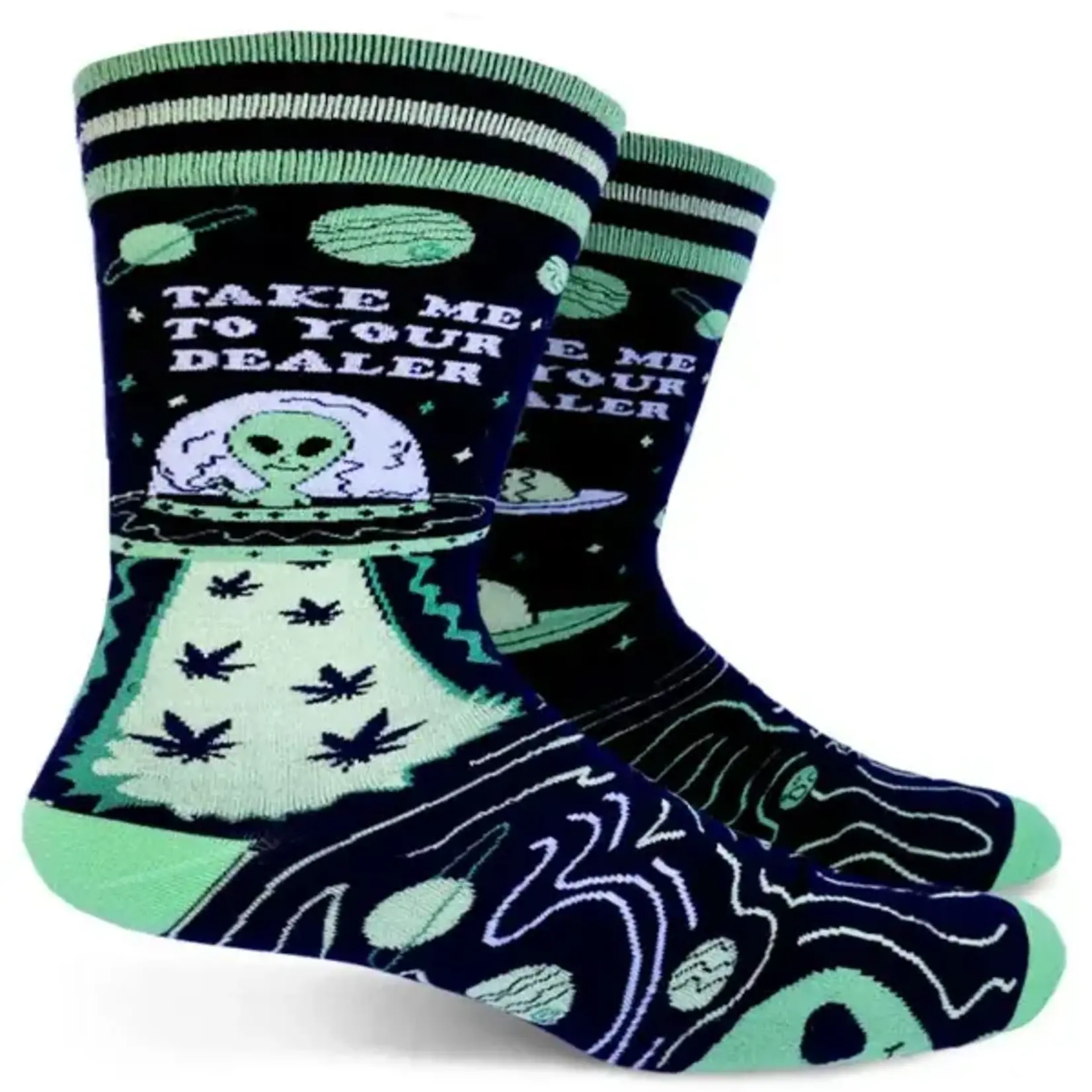 Socks (Mens) - Take Me To Your Dealer (Alien In UFO, Marijuana, Cannabis, Weed, Pot)
