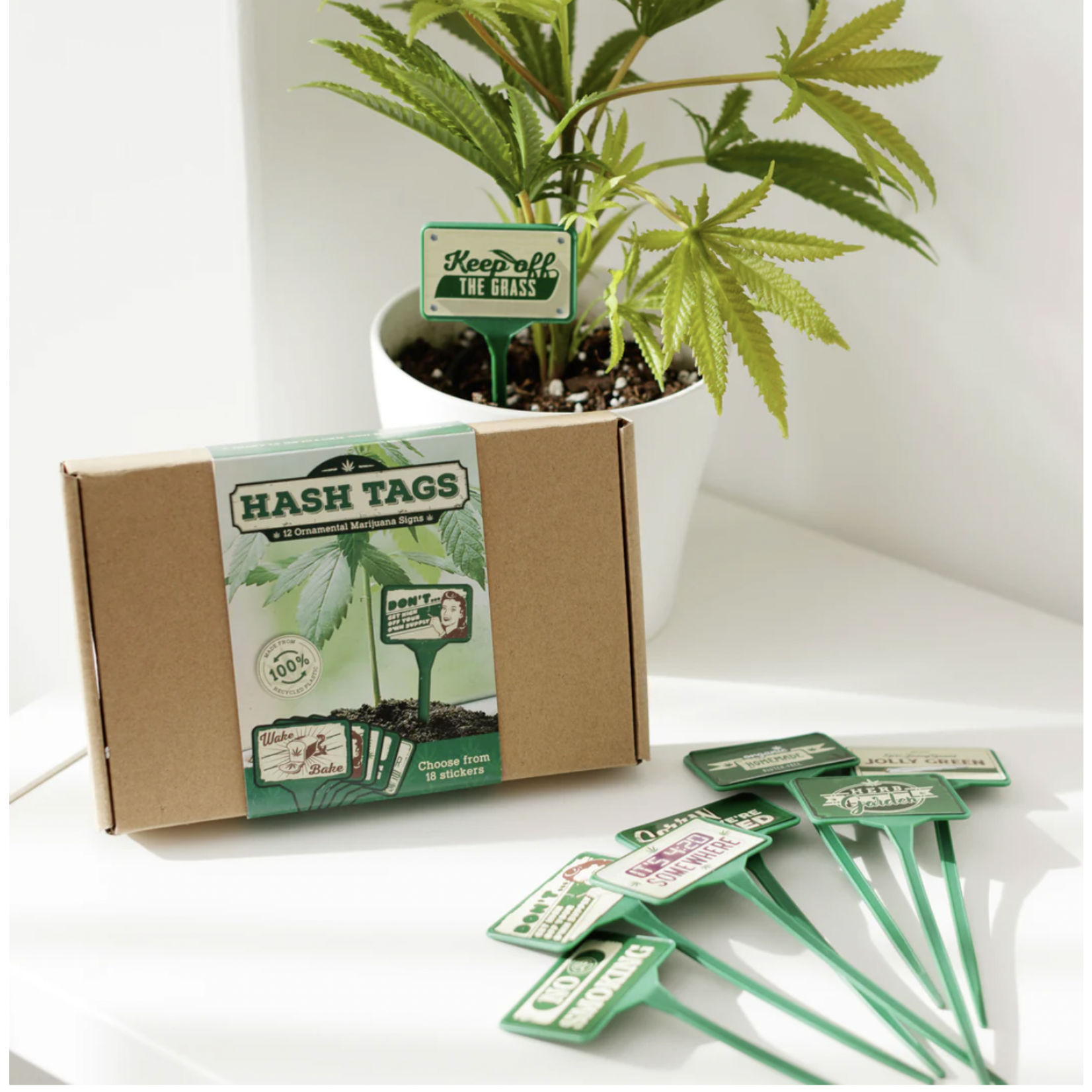 Hash Tags - Box of 12 Assorted Marijuana Themed Plant Stakes
