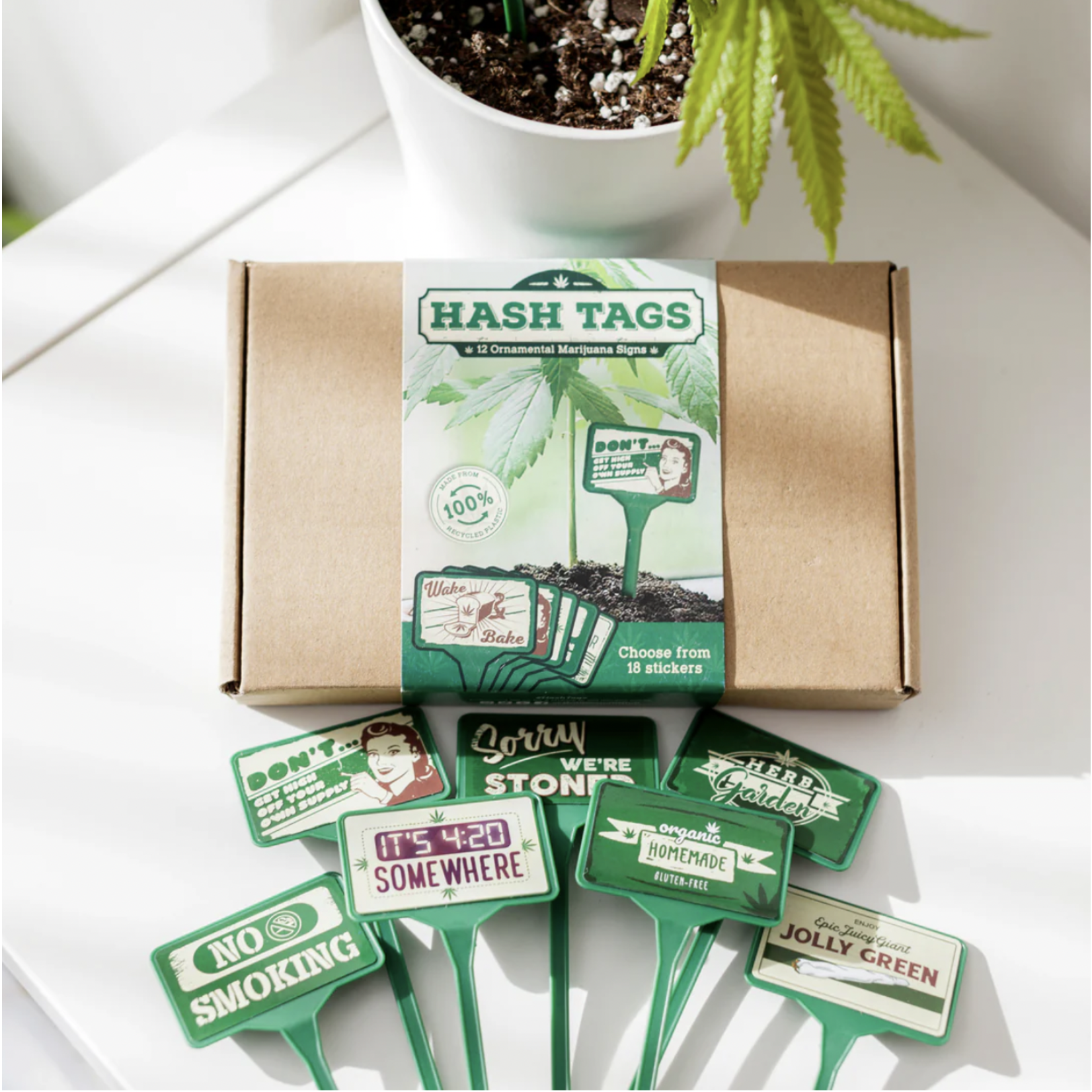 Hash Tags - Box of 12 Assorted Marijuana Themed Plant Stakes