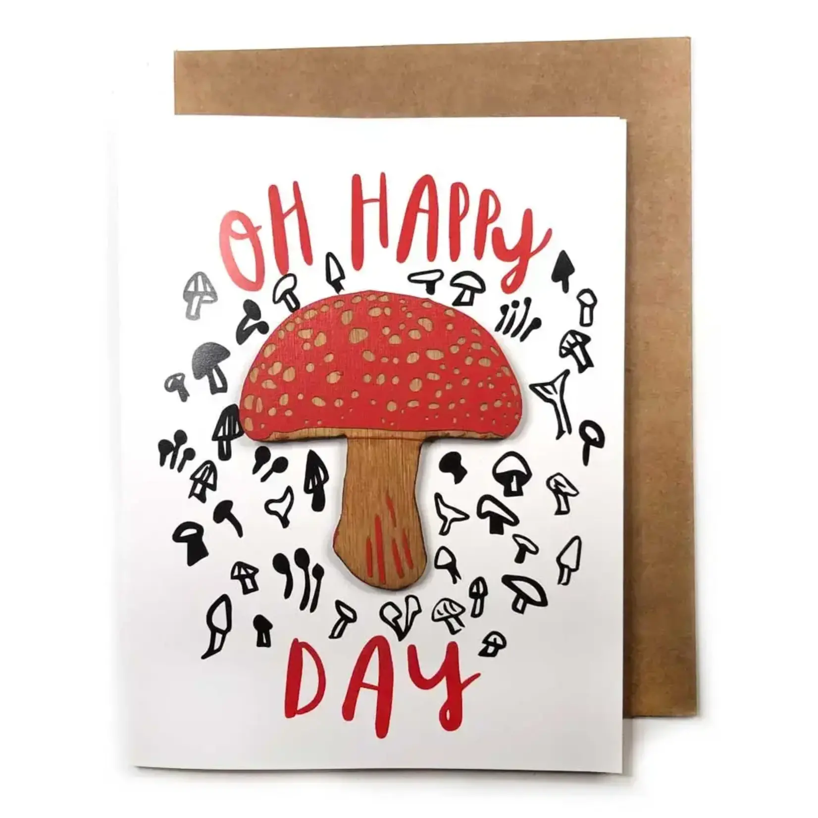 Card With Magnet - Oh Happy Day (Mushroom Magnet)