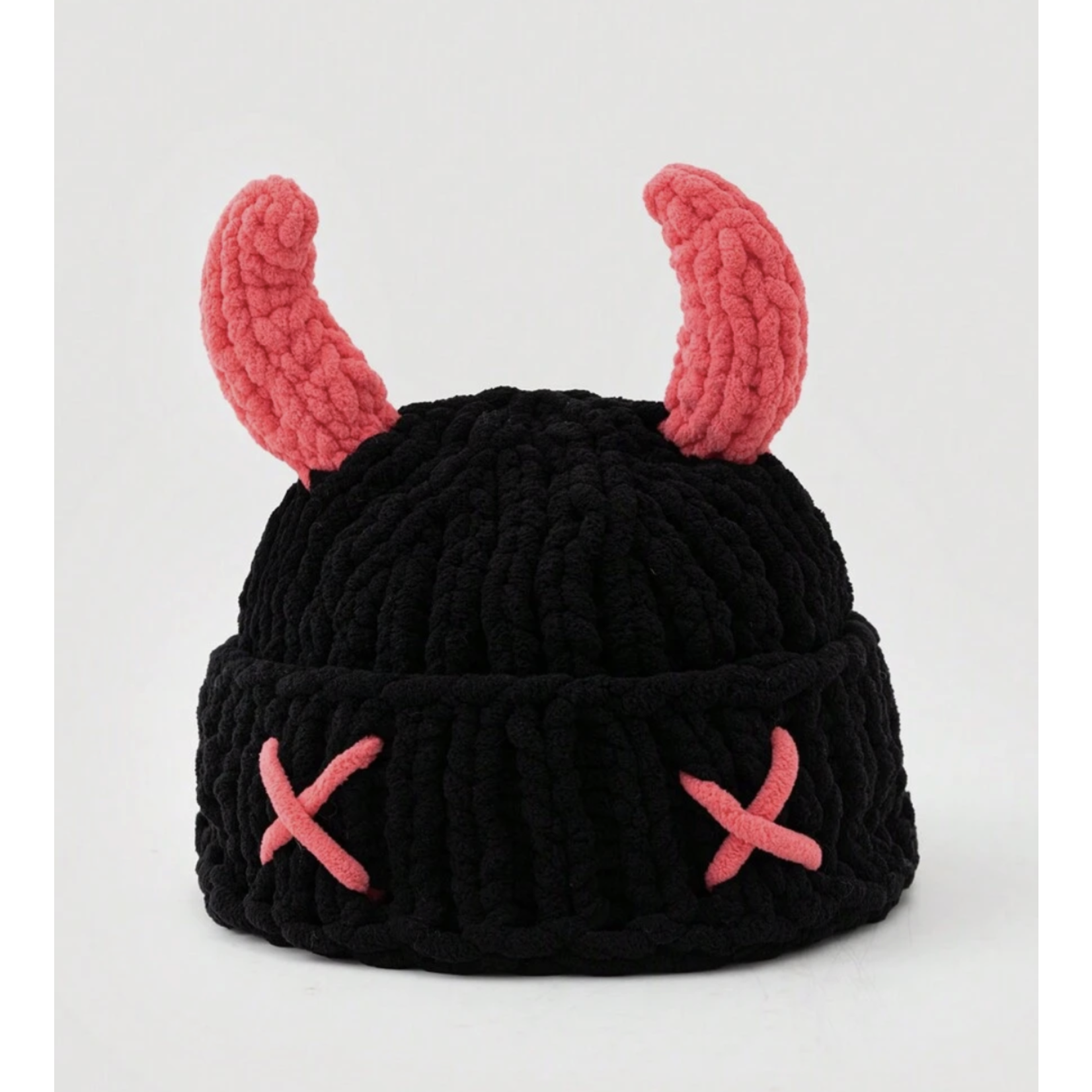 Hat - Knit With Horns and X Eyes