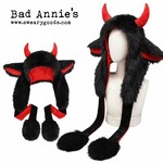 Fuzzy Krampus Hat With Horns- Red And Black With Poms