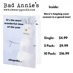 Bad Annie’s Card (Holiday) (5 Pack) - It’s The Most Wonderful Time Of The Year Allegedly. Inside: Cheers To A Season That Renews Your Hope And Love