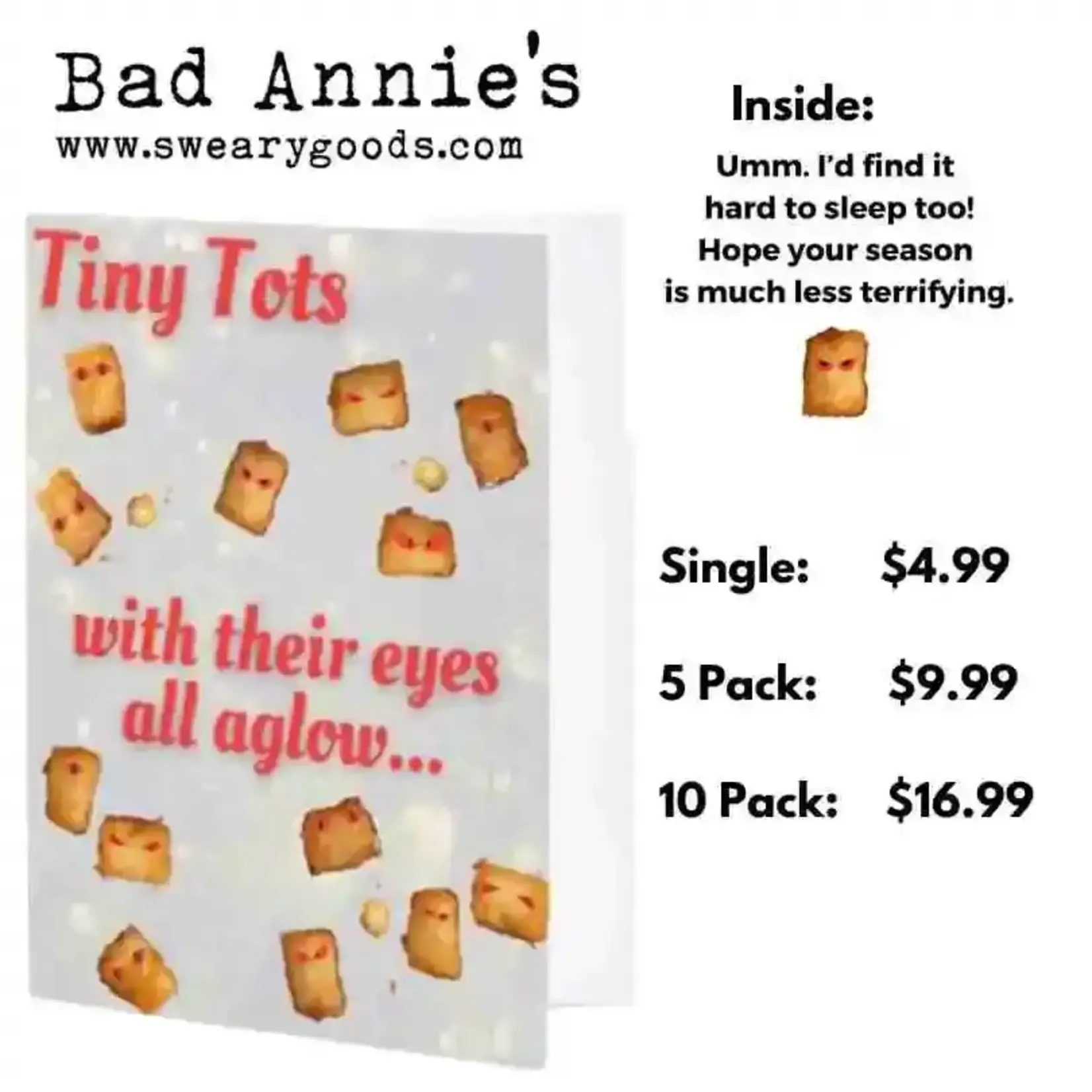 Bad Annie’s Card (Holiday) (5 Pack) - Tiny Tots With Their Eyes All Aglow Inside: Umm. I’d Find It Hard To Sleep Too! Hope Your Season Is Much Less Terrifying