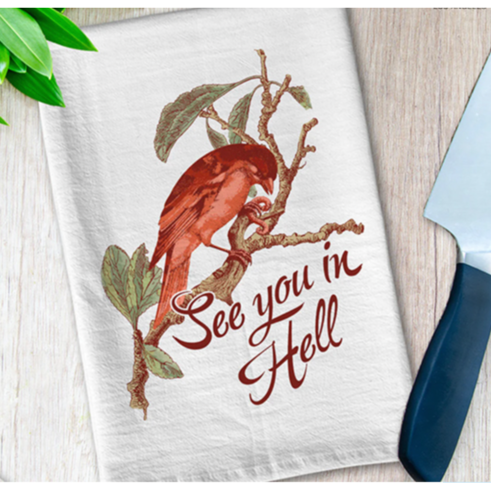 Dish Towel (Premium) - See You In Hell (With Bird On A Branch)