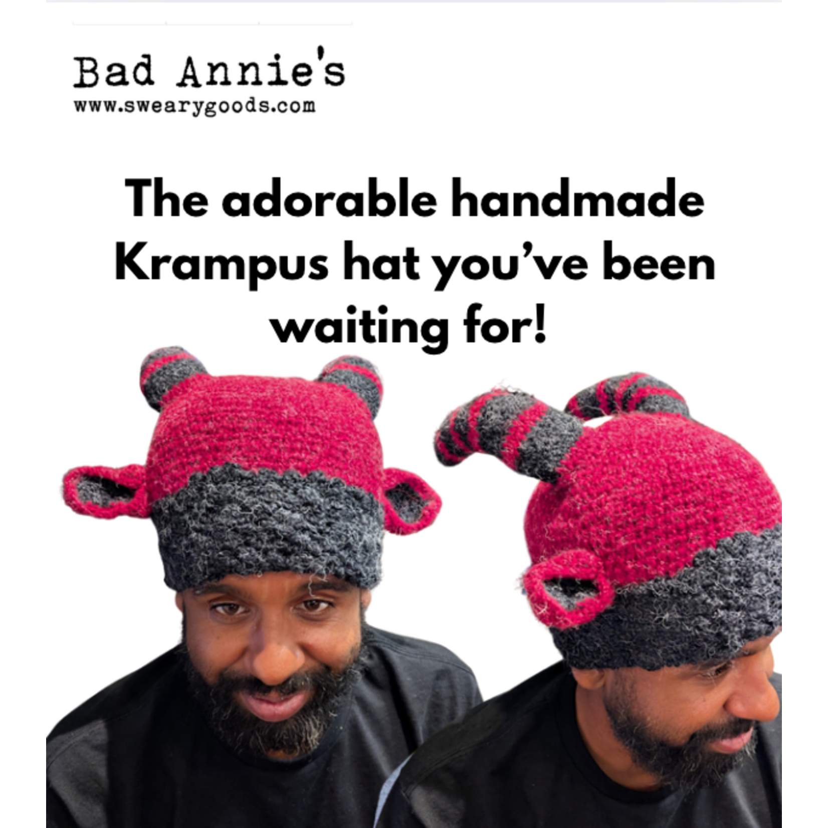 Hat - Krampus - Hand Made Red And Black Horns