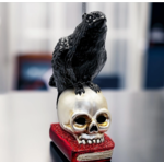 Ornament - Glass Raven On Skull & Books