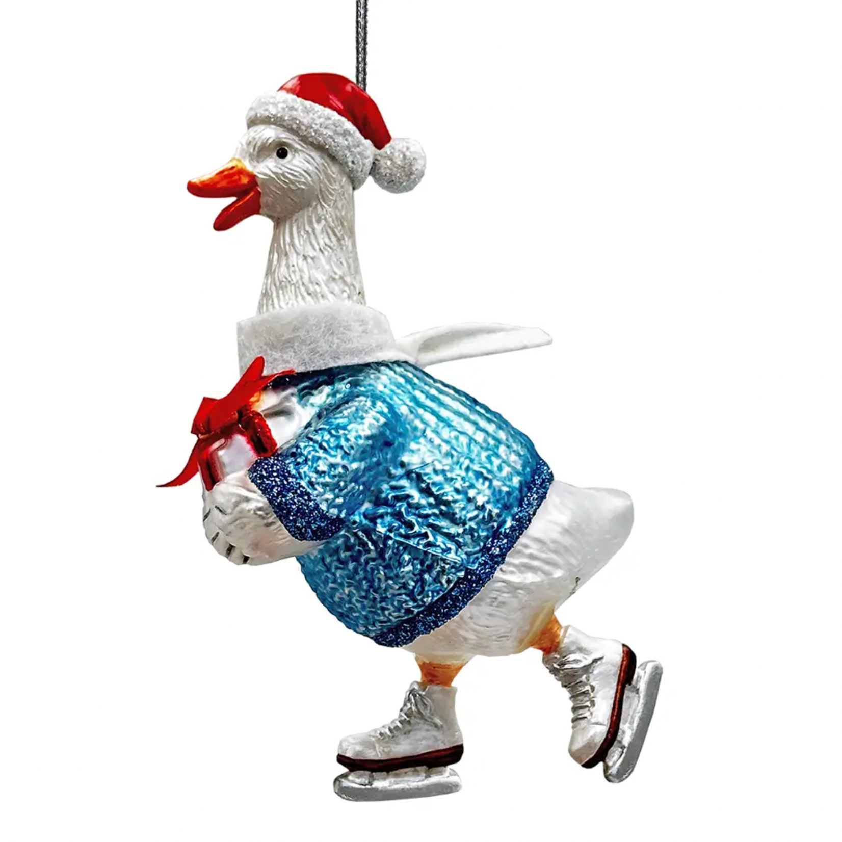 Ornament - Goose In Sweater & Skates - Glass