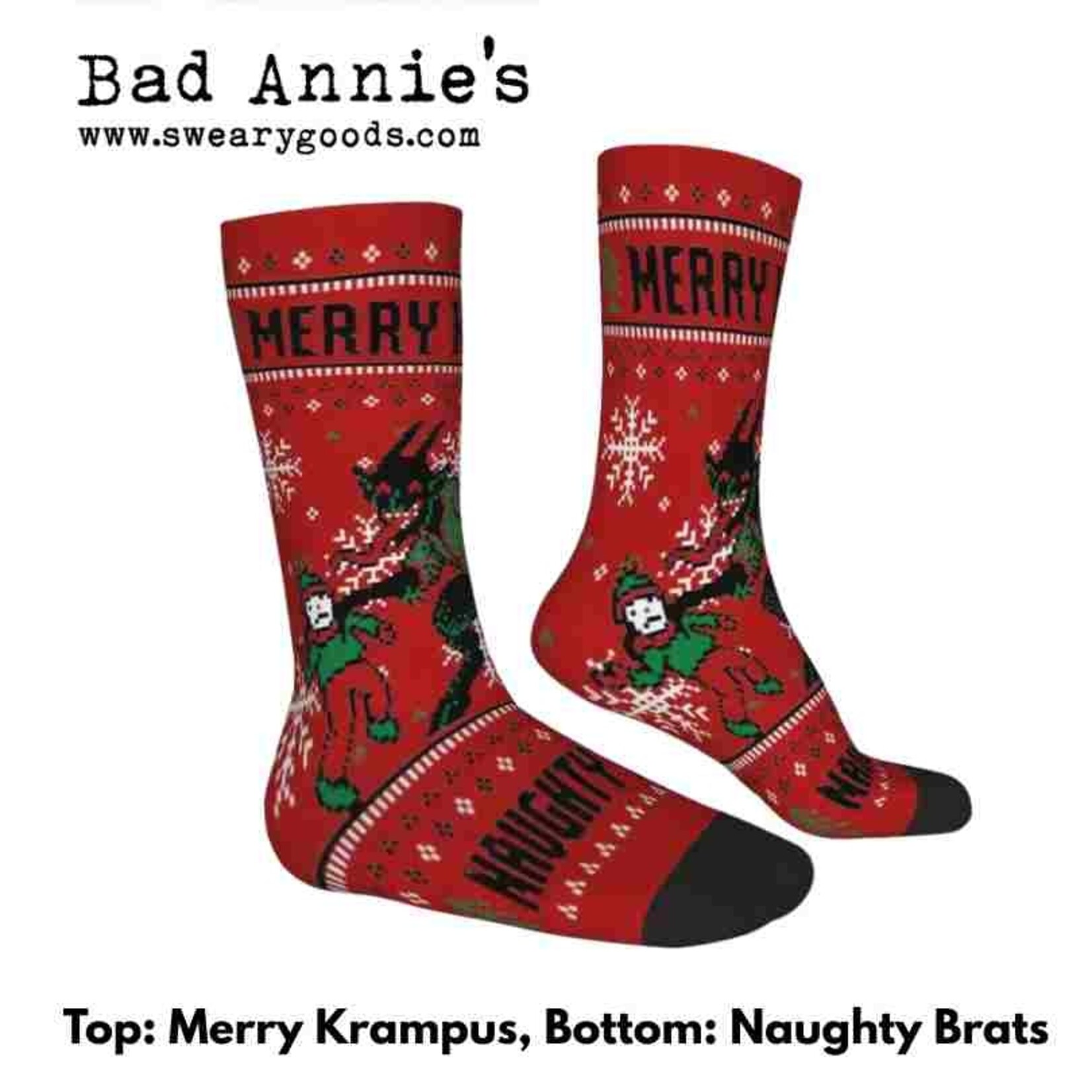 Socks (Mens) - Merry Krampus (on top) Naughty Brats (on bottom)