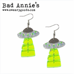 Earrings - Silver UFOs with Neon Yellow