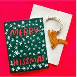 Card: Merry Hissmas (With Leaping  Cat Ornament)