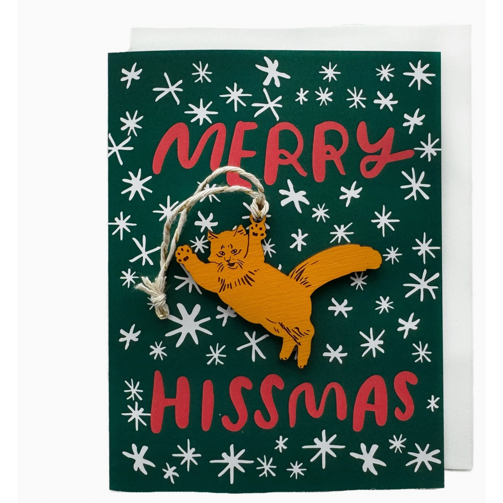 Card: Merry Hissmas (With Leaping  Cat Ornament)