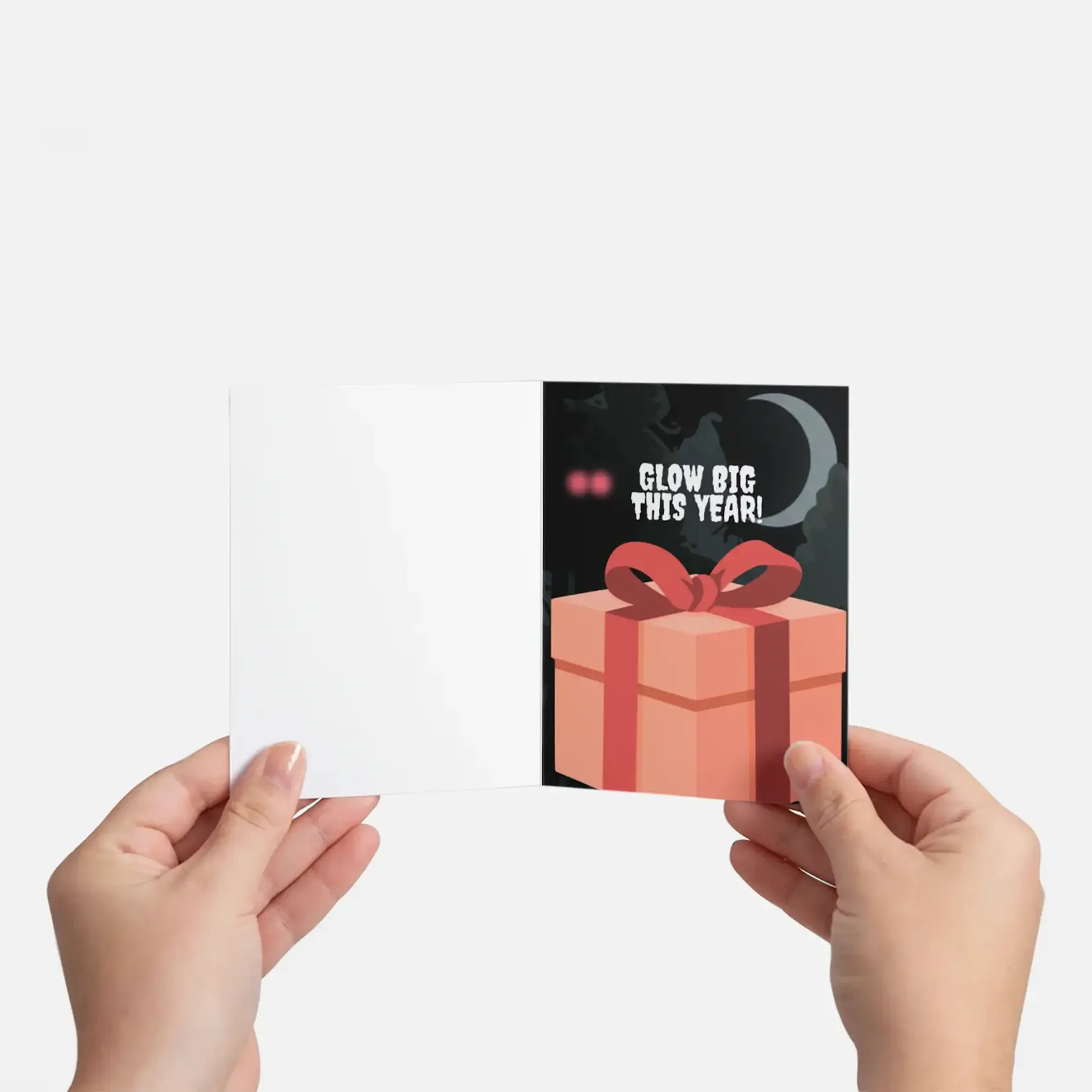 Bad Annie’s Card - Mothman Holding Present INSIDE: Glow Big This Year (Holiday)