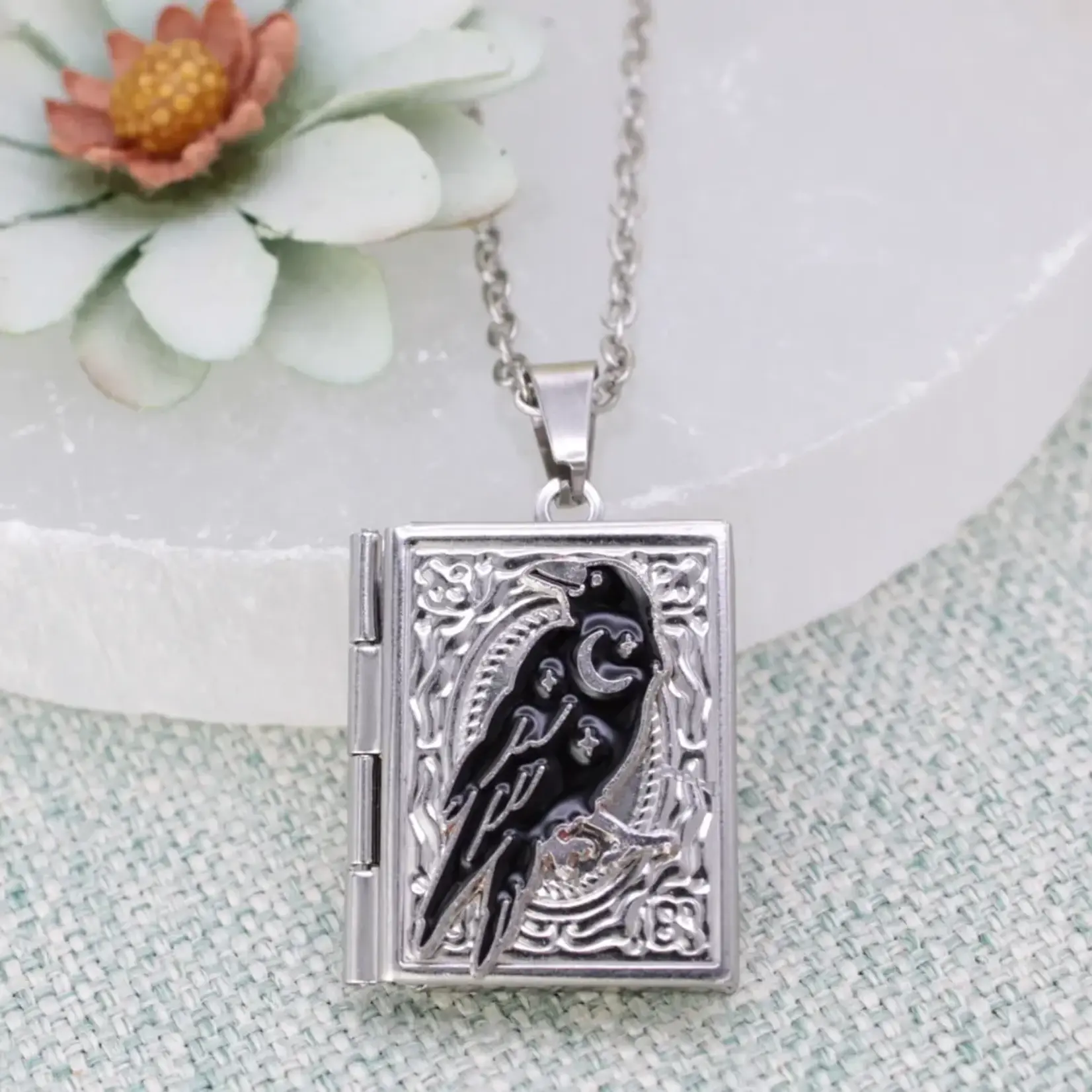 Necklace - Quoth the Raven Silver Raven Book Locket