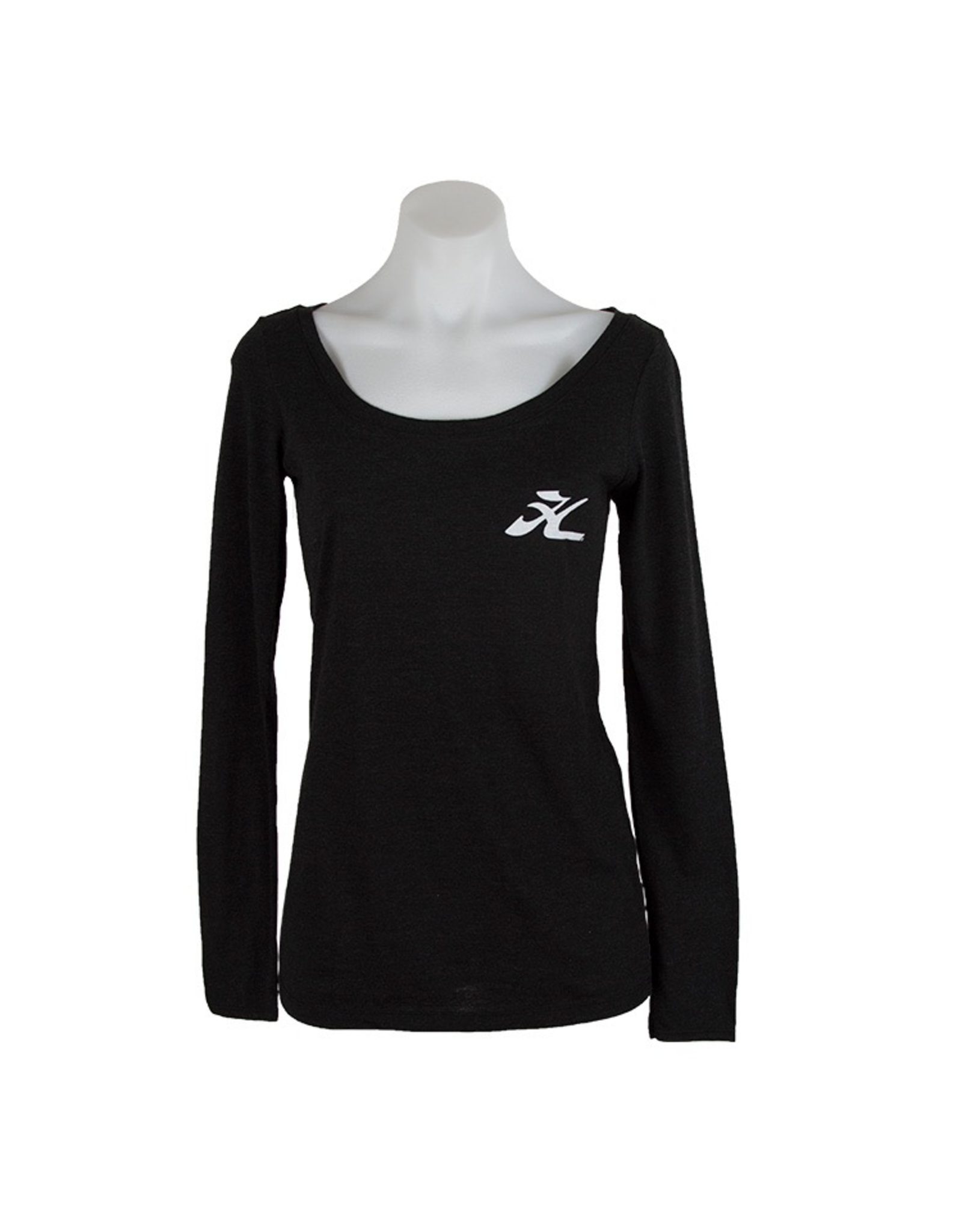 Hobie Hobie Ladies Charcoal Long Sleeve T-Shirt, Scoop Neck, Flying H Logo