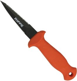 Riffe Riffe Stubby Knife - Safety Orange Handle Black Teflon Coated 3.5" NitroB Blade