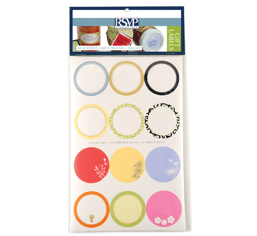 Gift Labels, 48 Adhesive, Round & Square Assortment