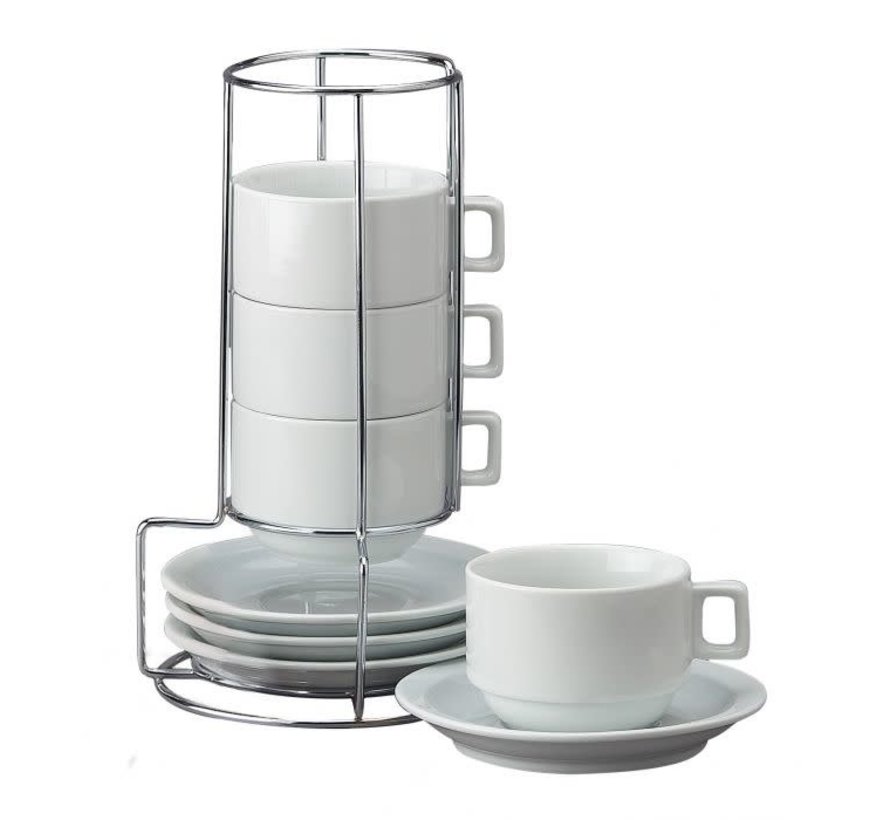 Cup & Saucer Latte With Stand Set/4