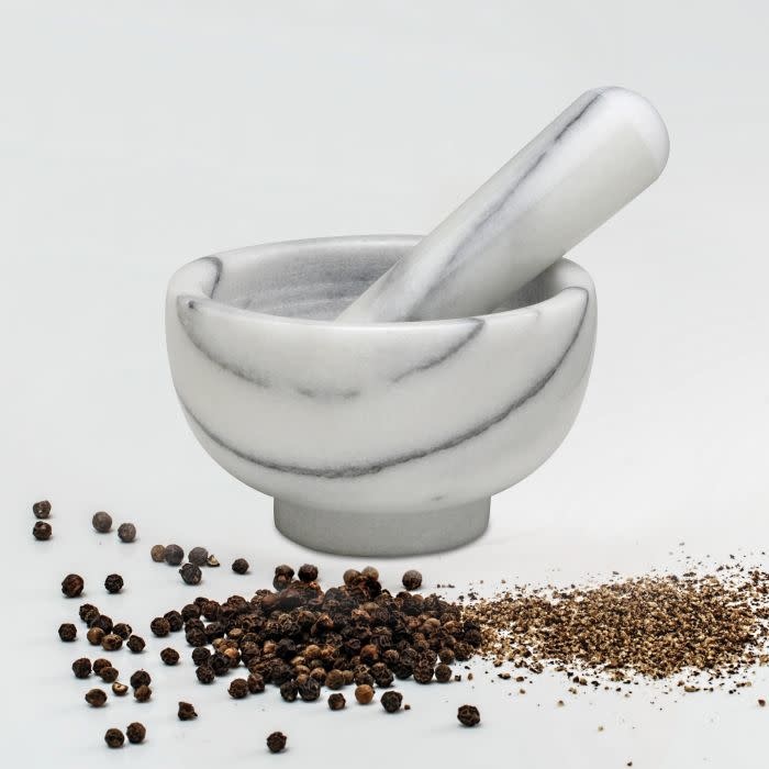 Greenco Mortar & Pestle Set, White Marble Stone