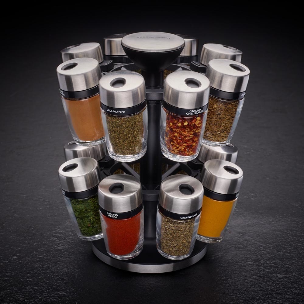 DKB Cole Mason 16 Jar Herb Spice Carousel Spoons N Spice