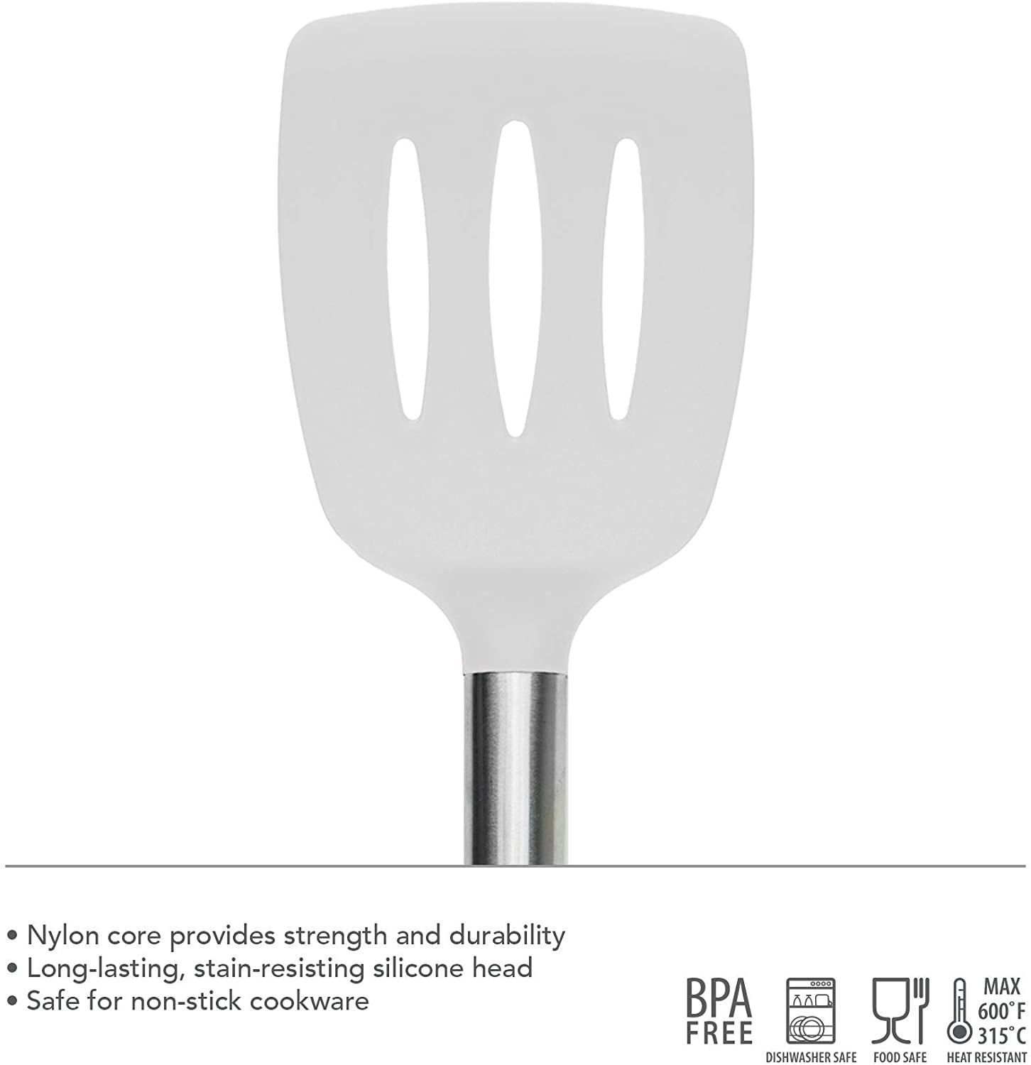 Silicone Spatula Turner Flexible Stainless Steel Core 600F Heat