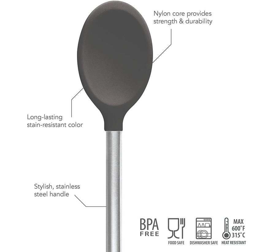 Stainless Steel Handled Silicone Mixing Spoon - Charcoal