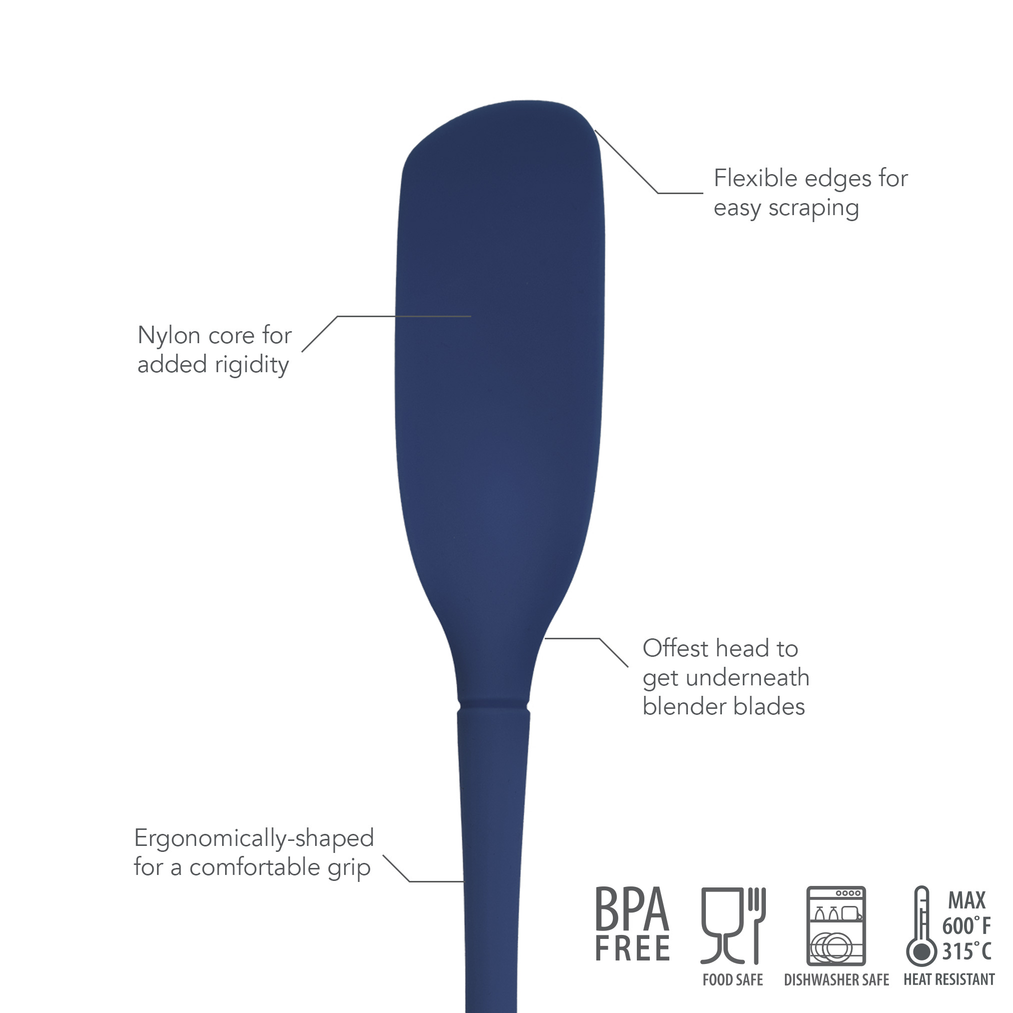 Tovolo Flex-Core All Silicone Blender Spatula - Deep Indigo