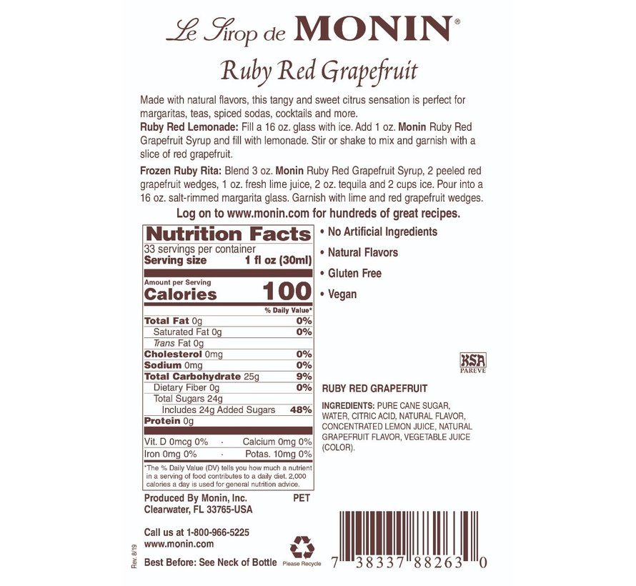 Monin Ruby Red Grapefruit Syrup Spoons N Spice