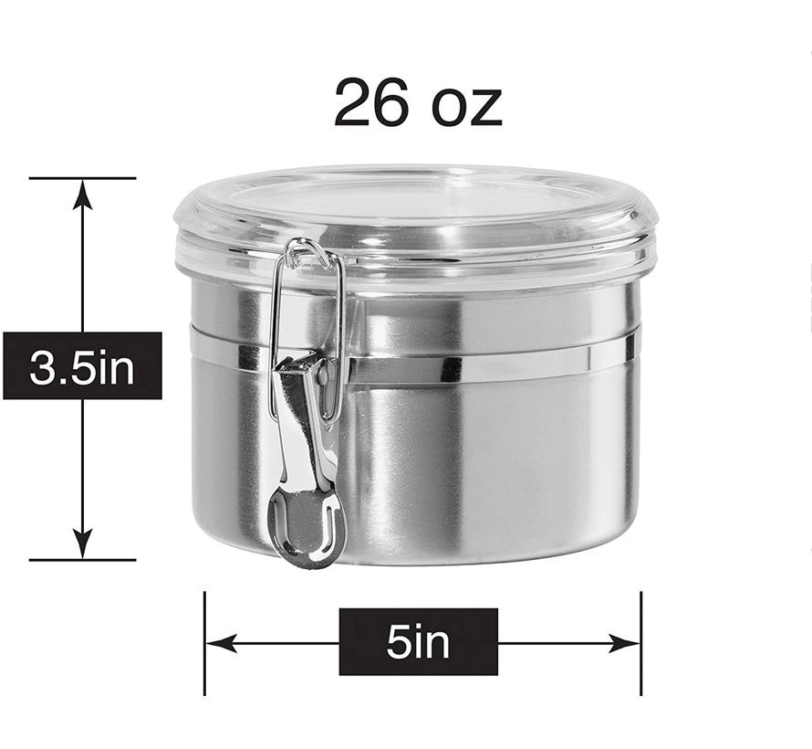 Clamp Canister, Stainless Steel W/Clear Acrylic Lid - 26oz