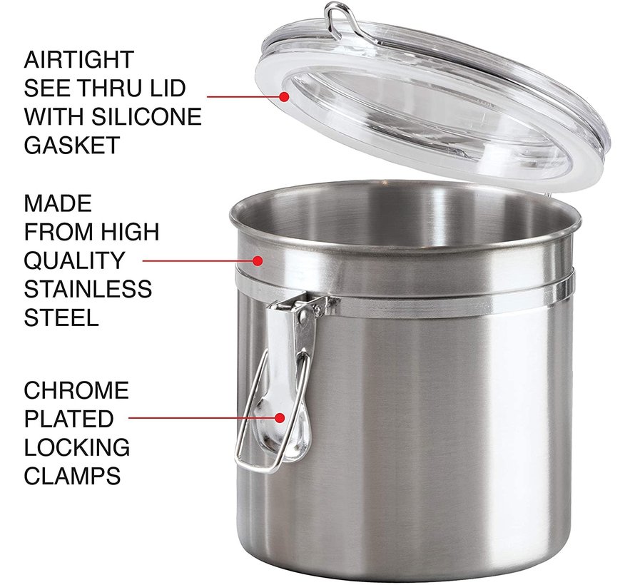 Clamp Canister, Stainless Steel W/Clear Acrylic Lid - 36 oz
