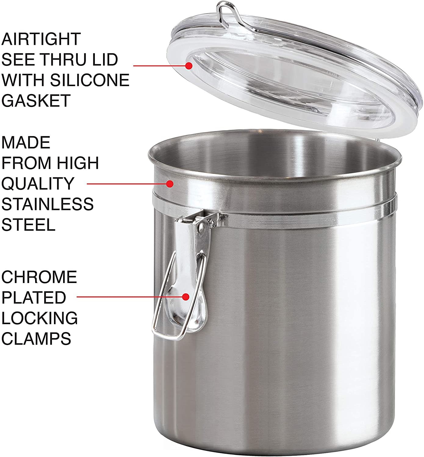 OGGI Stainless Steel Kitchen Canister 47oz, Black - Airtight Clamp