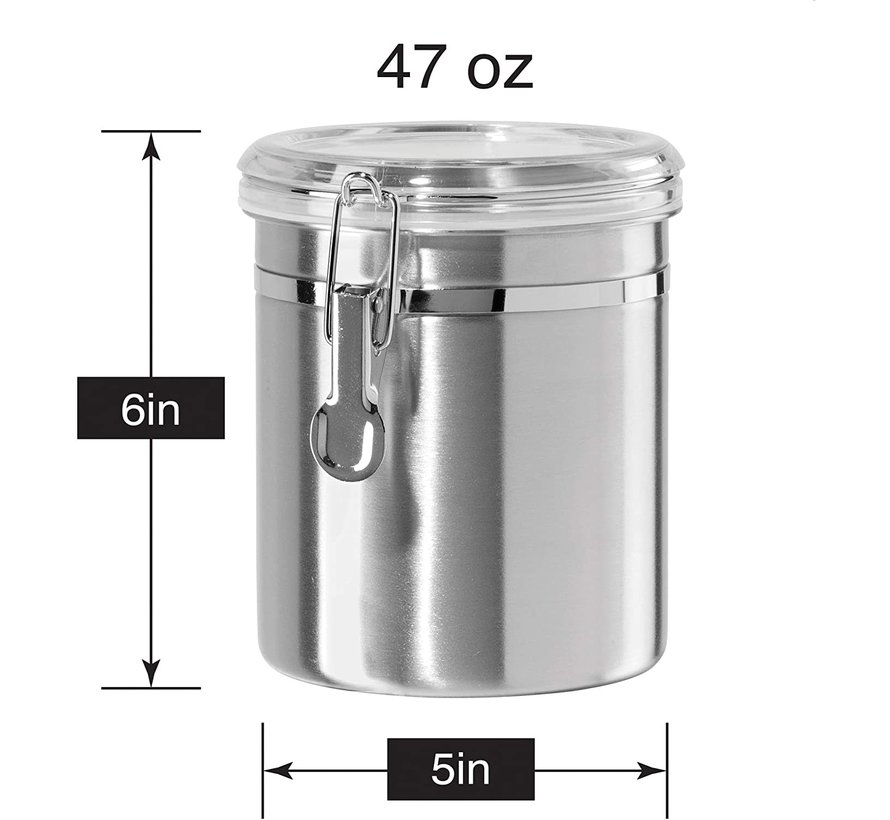 Clamp Canister, Stainless Steel W/Clear Acrylic Lid - 47oz