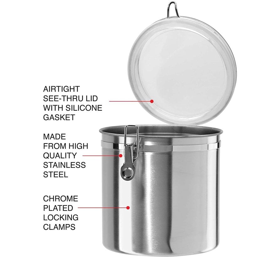 Clamp Jumbo Canister, Stainless Steel W/Clear Acrylic Lid - 50OZ