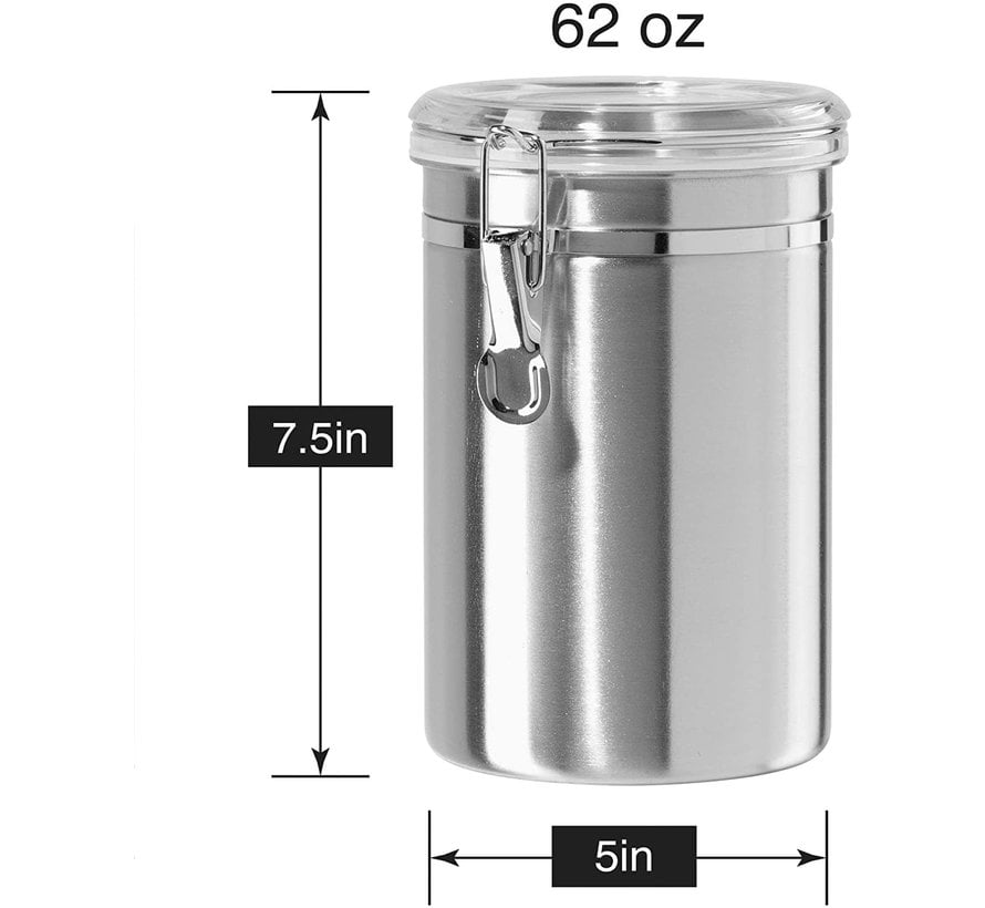 Clamp Canister, Stainless Steel W/Clear Acrylic Lid - 62OZ