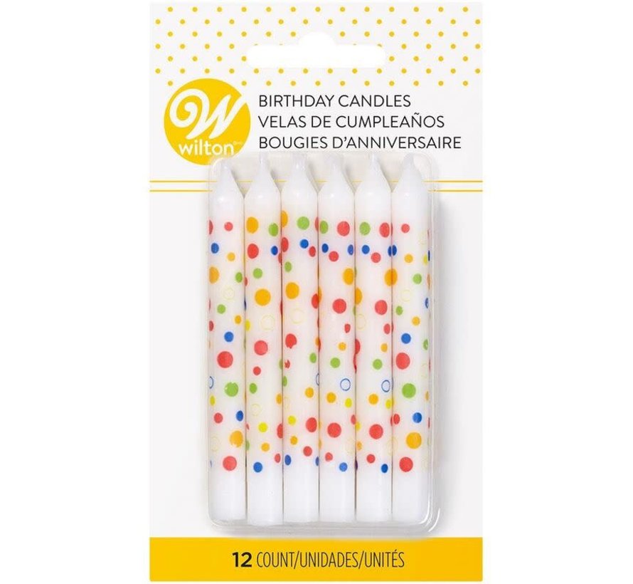 Candles Multi W/White Polka Dots 12ct