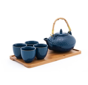 Fuji Tea Set With Strainer & Tray, Blue