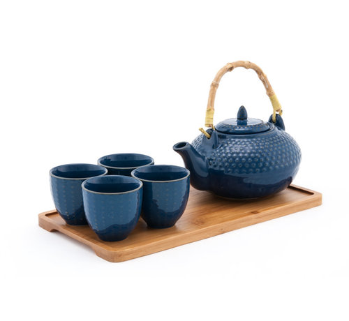 Fuji Tea Set With Strainer & Tray, Blue