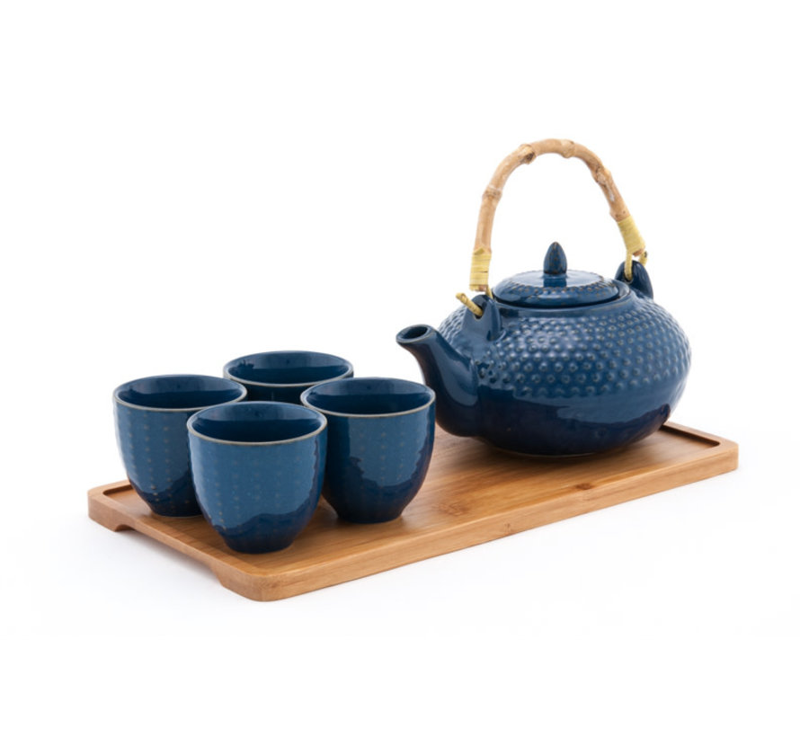 Tea Set With Strainer & Tray, Blue