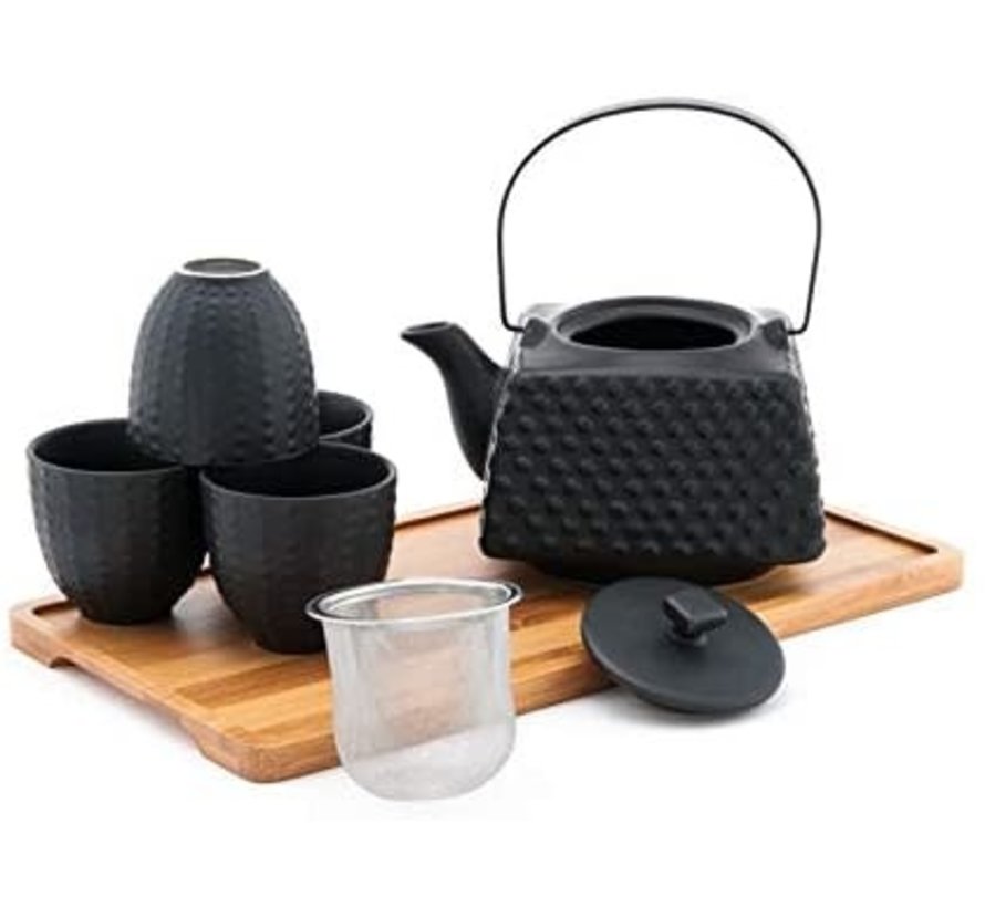 Tea Set With Strainer & Tray, Black