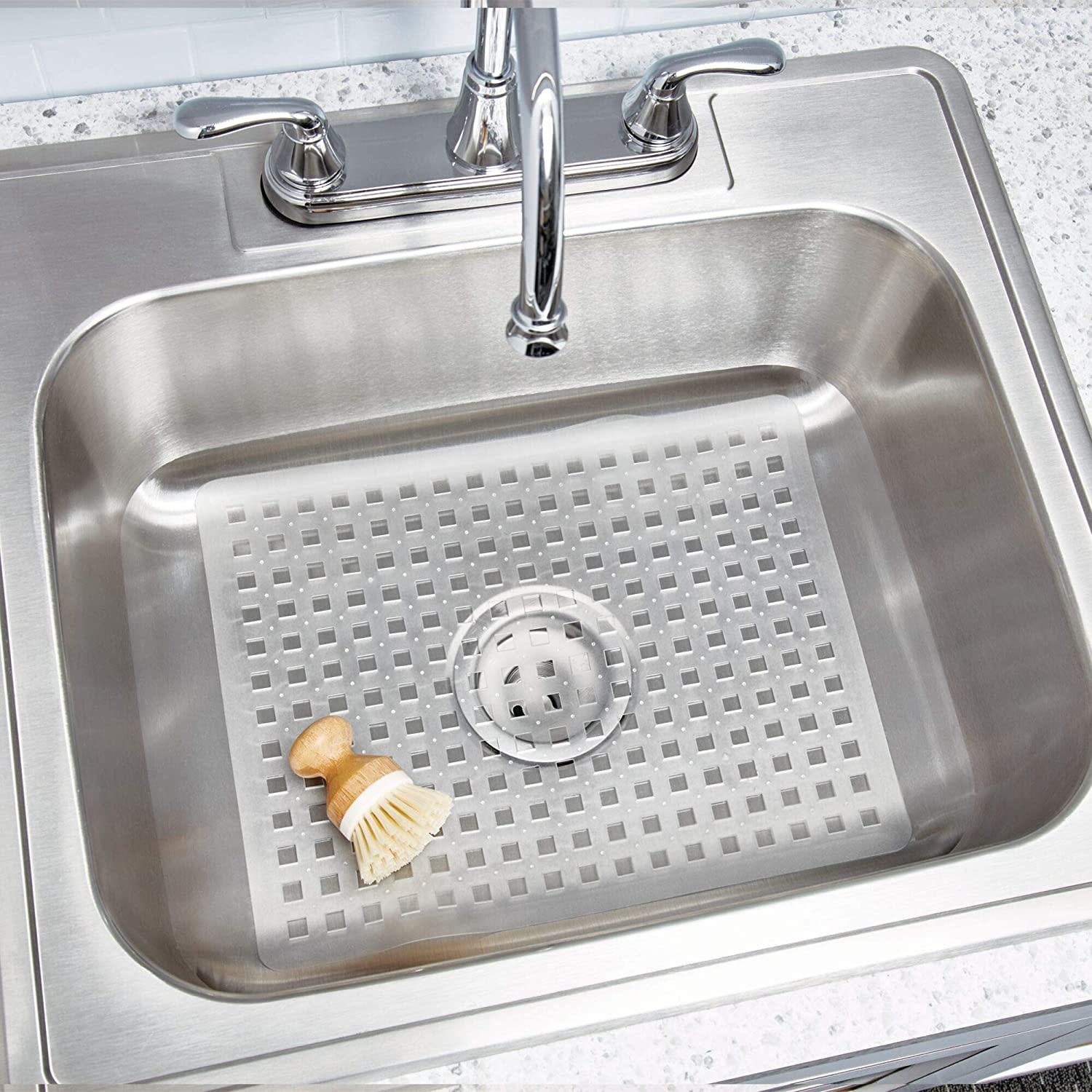 iDesign Euro Kitchen Sink Mat, White PVC, 11 x 12.5 In.