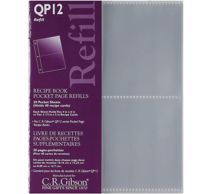Recipe Book Refill-Plastic Transparent Pocket Page Refill