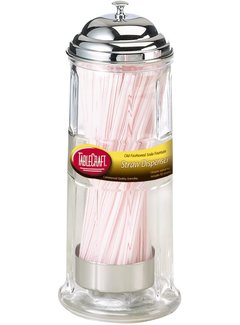 TableCraft Glass Straw Dispenser with Chrome Plated Top