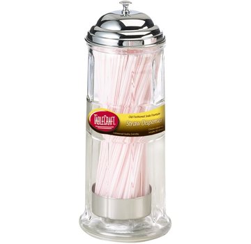 TableCraft Glass Straw Dispenser with Chrome Plated Top