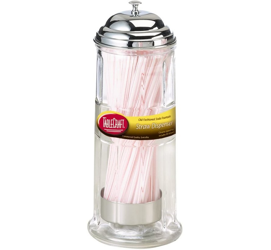 Glass Straw Dispenser with Chrome Plated Top