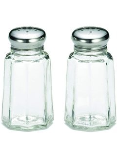 TableCraft 1 oz Paneled S&P Shaker Set with Stainless Steel Tops