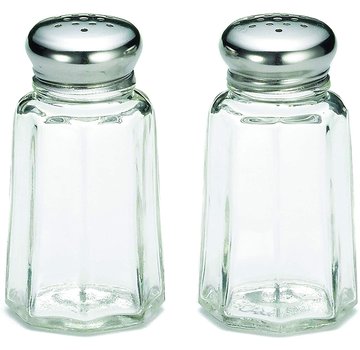 TableCraft 1 oz Paneled S&P Shaker Set with Stainless Steel Tops
